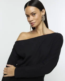 Black asymmetric sweatshirt maxi dress