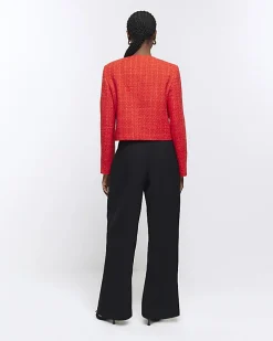 Black asymmetric waist wide leg trousers