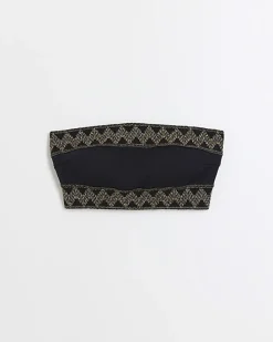 Black Bandeau Embellished Bikini Top