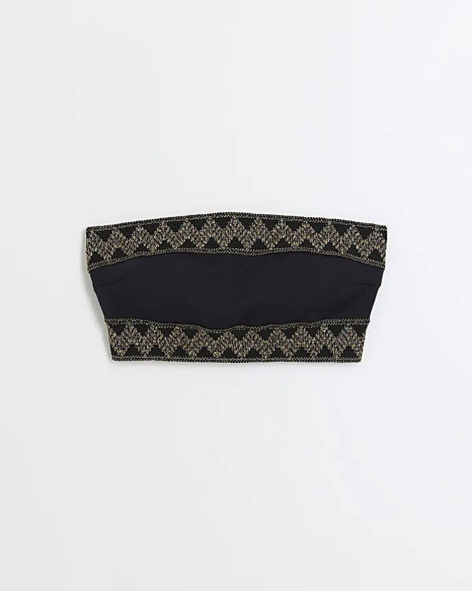 Black Bandeau Embellished Bikini Top