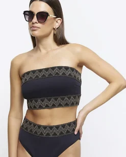Black Bandeau Embellished Bikini Top