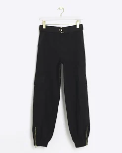 Black belted utility cargo trousers