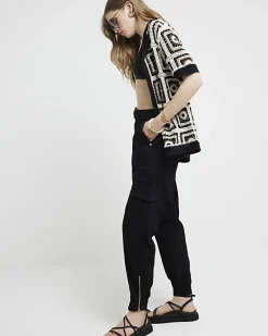 Black belted utility cargo trousers