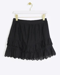 Black broderie frill mini skirt
