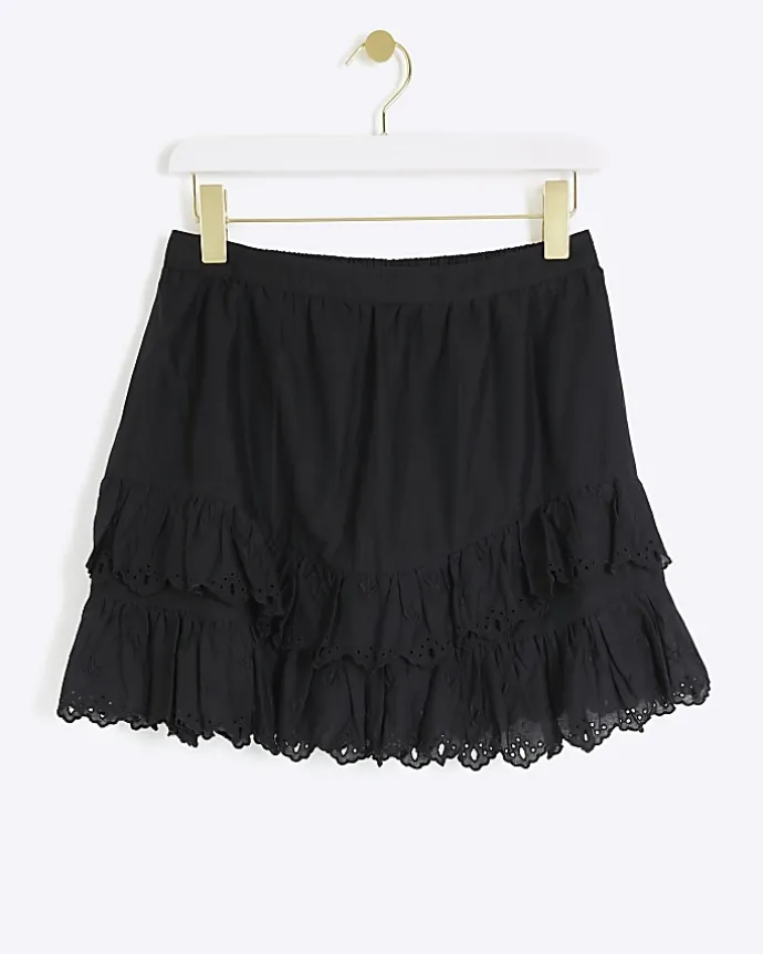 Black broderie frill mini skirt