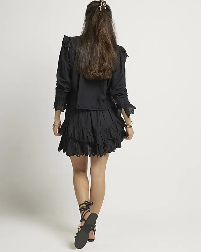 Black broderie frill mini skirt