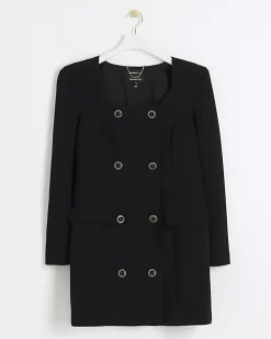 Black button up shift mini dress
