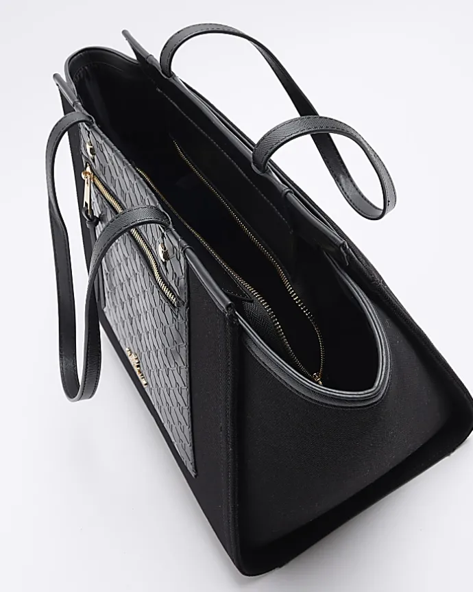 Black canvas embossed RI shopper bag