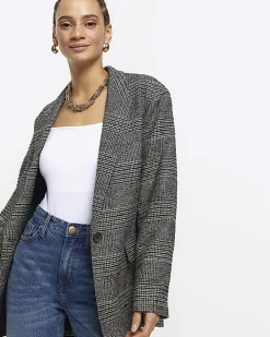 Black check rolled sleeve blazer