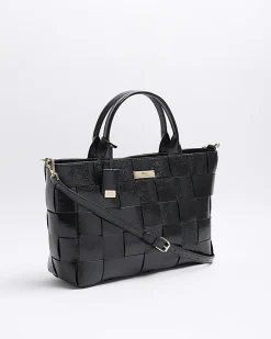 Black chunky weave shopper bag