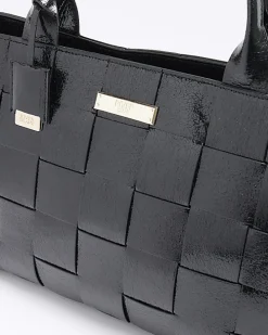 Black chunky weave shopper bag