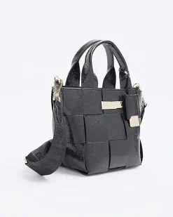 Black chunky weave small tote bag