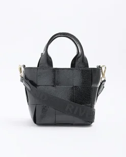 Black chunky weave small tote bag