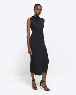 Black cowl tank midi dress