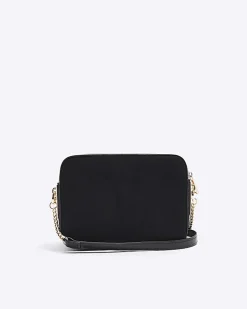 Black croc embossed chain cross body bag