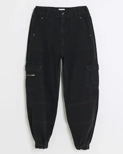 Black cuffed cargo jeans