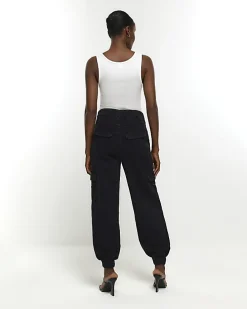 Black cuffed cargo jeans