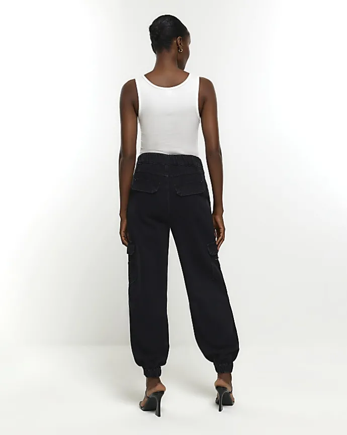 Black cuffed cargo jeans