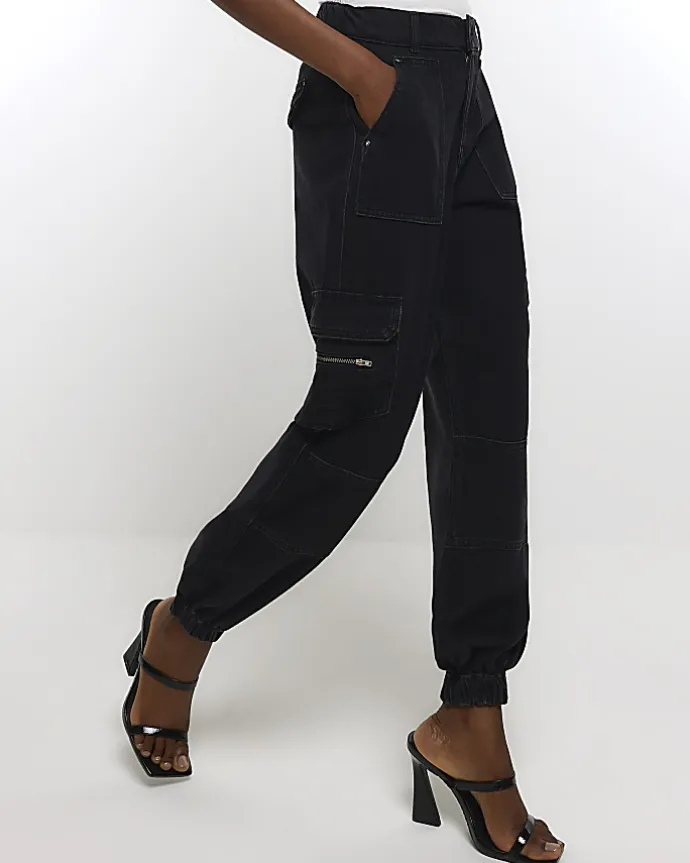 Black cuffed cargo jeans