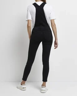 Black denim maternity dungarees