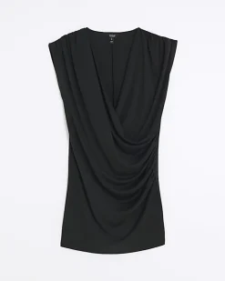 Black drape detail wrap mini dress