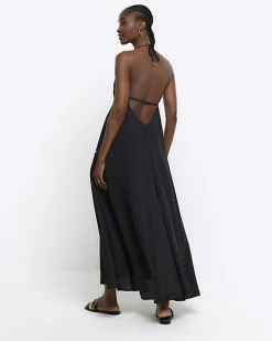 Black embellished plunge beach maxi dress