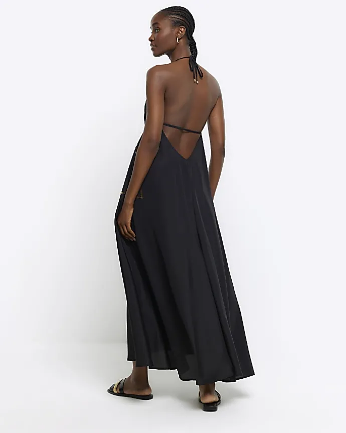 Black embellished plunge beach maxi dress