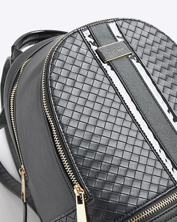 Black embossed weave backpack