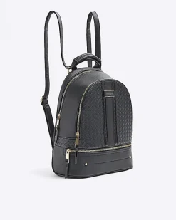 Black embossed weave backpack