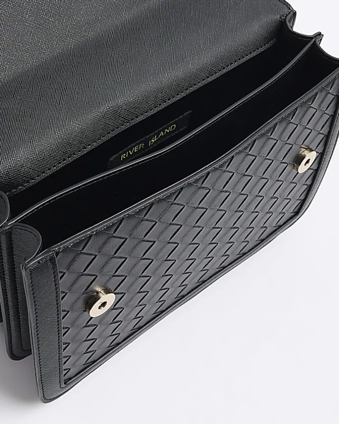 Black embossed weave shoulder bag