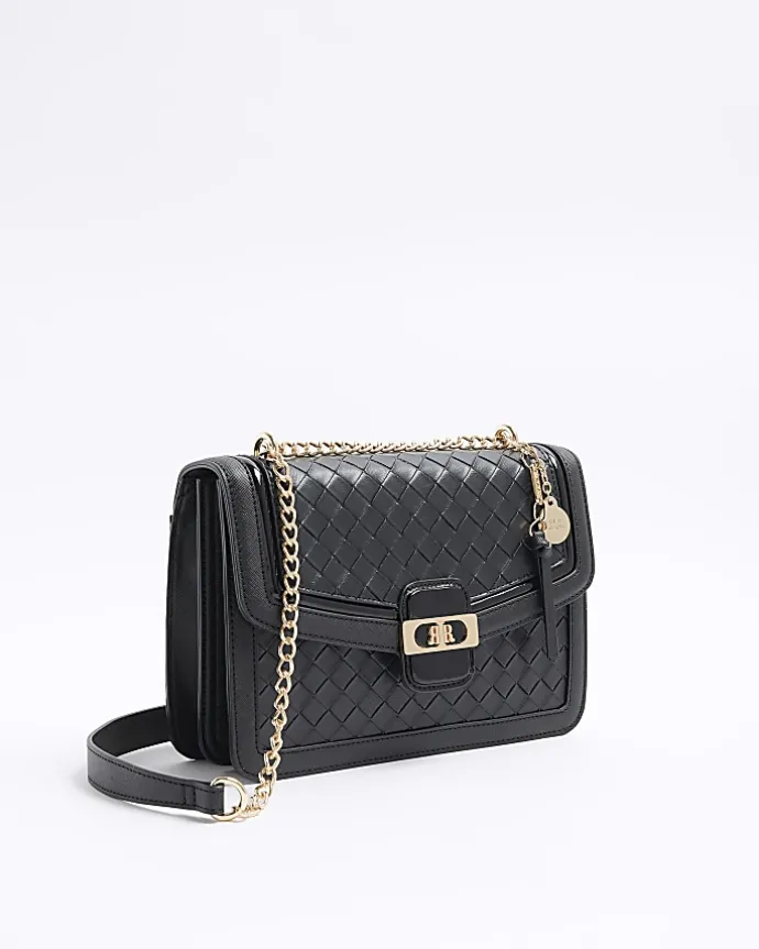 Black embossed weave shoulder bag