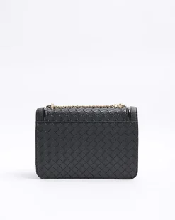 Black embossed weave shoulder bag