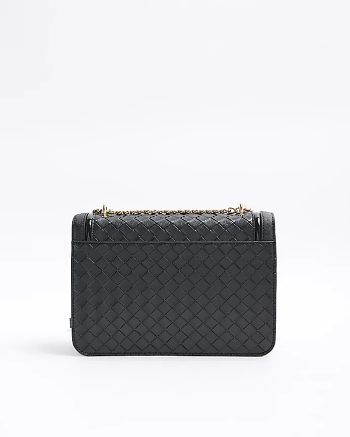 Black embossed weave shoulder bag