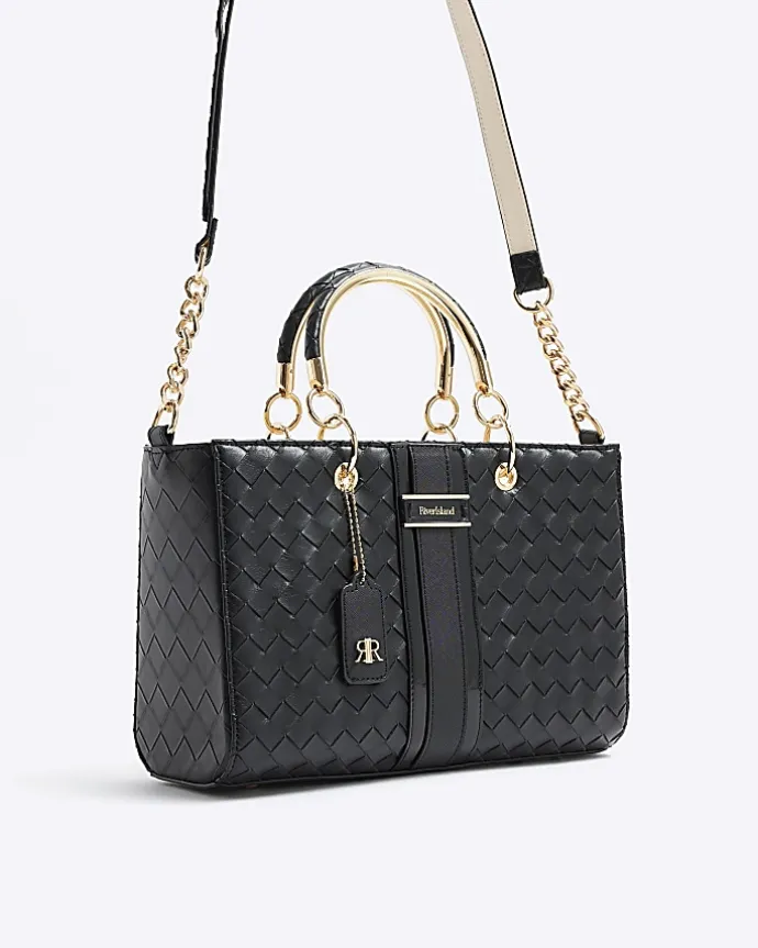 Black embossed weave tote bag