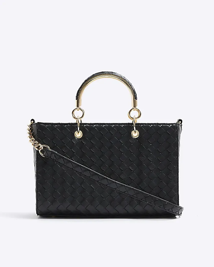 Black embossed weave tote bag