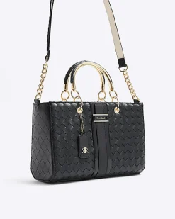 Black embossed weave tote bag