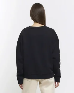 Black embroidered floral sweatshirt