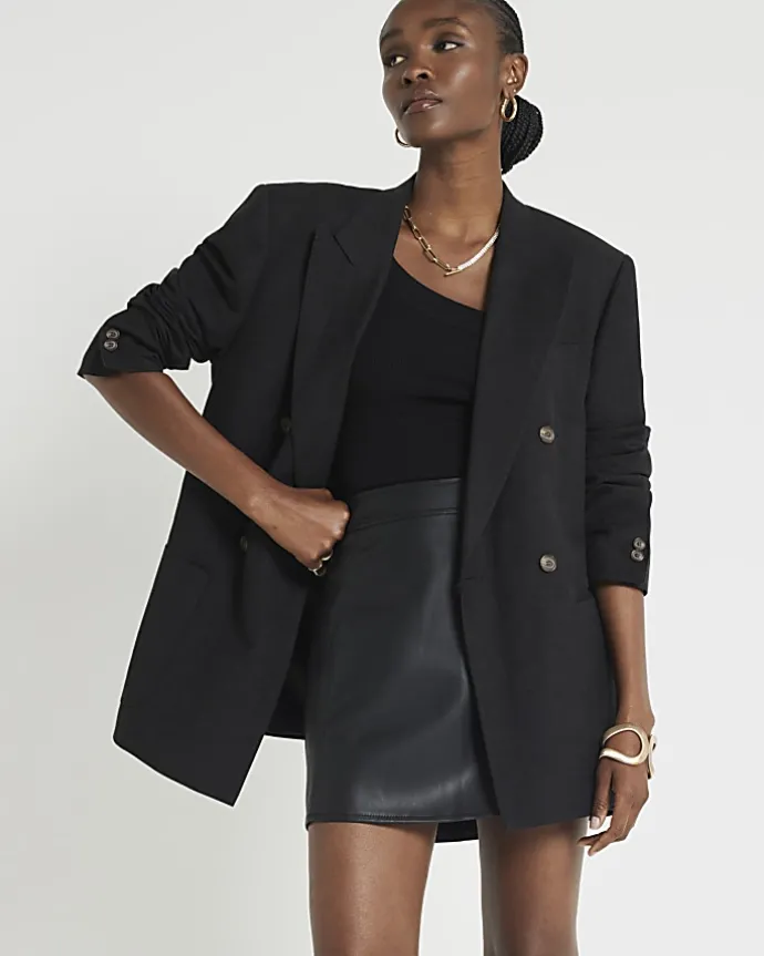 Black faux leather mini skirt