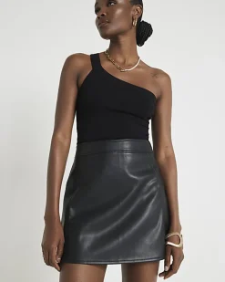 Black faux leather mini skirt