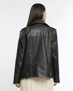 Black faux leather Oversized Biker Jacket