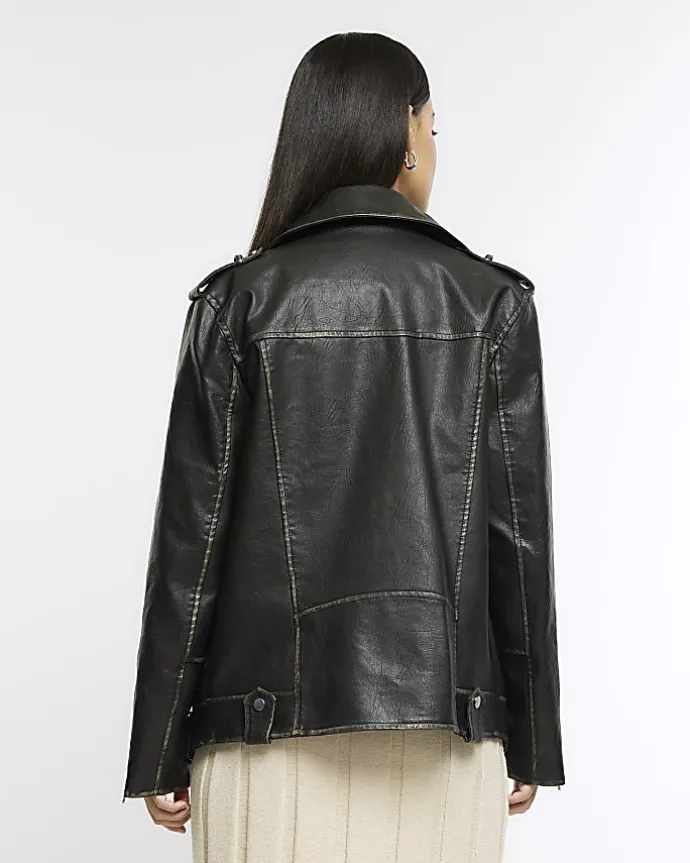 Black faux leather Oversized Biker Jacket