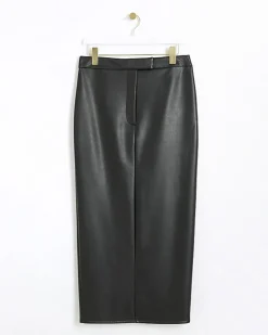 Black faux leather tailored maxi skirt