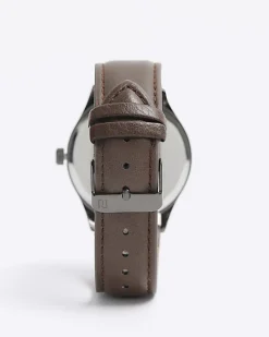 Black faux leather watch