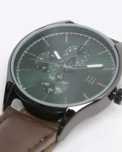 Black faux leather watch