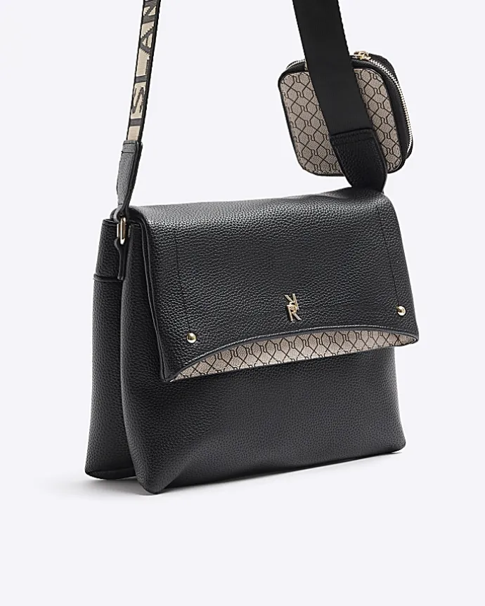 Black Flap Over Messenger Bag
