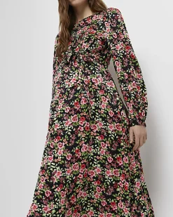 Black floral maternity midi dress