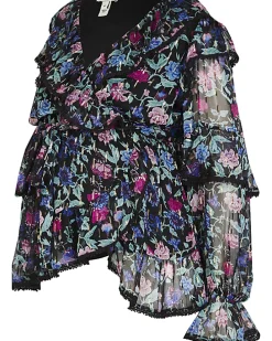 Black floral print maternity blouse