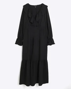 Black frill swing maxi dress