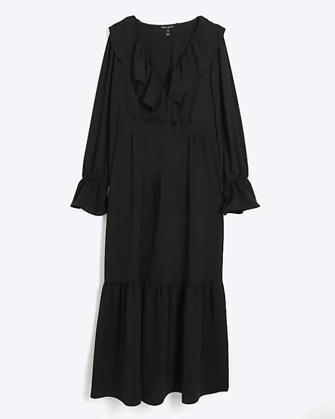 Black frill swing maxi dress
