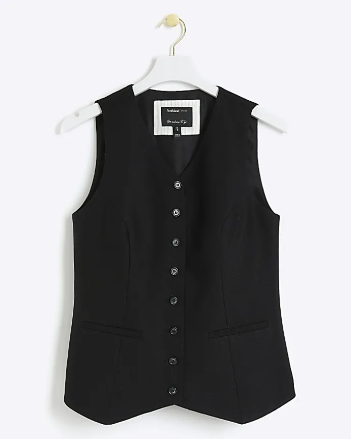 Black high V-neck waistcoat